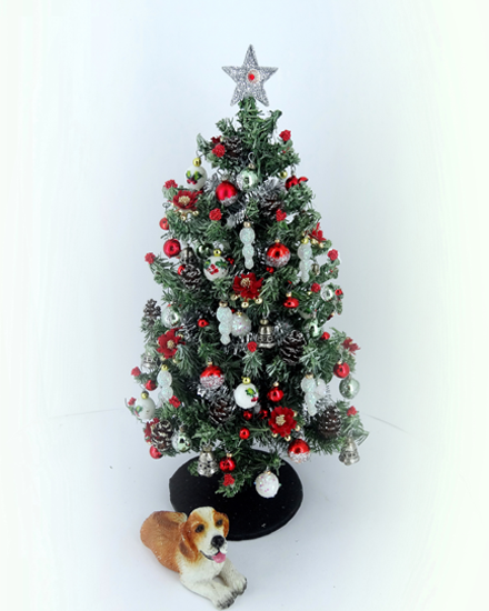 6.75"Dollshouse 12th scale Silver & Red Christmas Tree - Click Image to Close